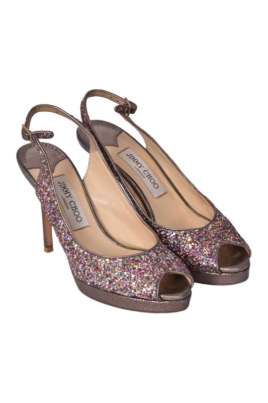 Jimmy Choo Multi Glitter Peep Toe Wedges