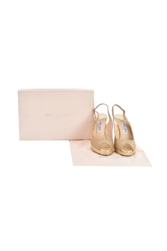 JIMMY CHOO NOVA GOLD GLITTER HEELS