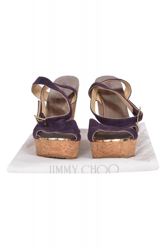 Jimmy Choo Purple Suede Cork Wedges