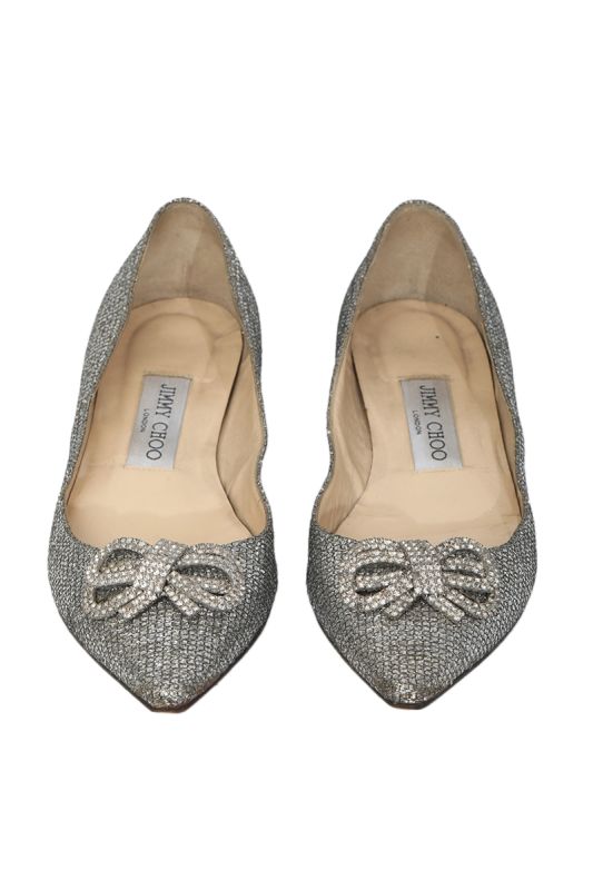 Jimmy Choo Silver Glitter Ballet Flats