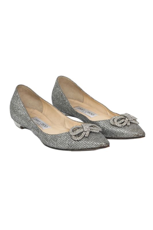 Jimmy Choo Silver Glitter Ballet Flats