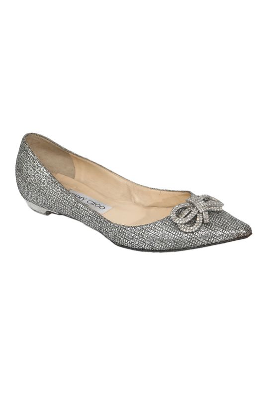 Jimmy Choo Silver Glitter Ballet Flats