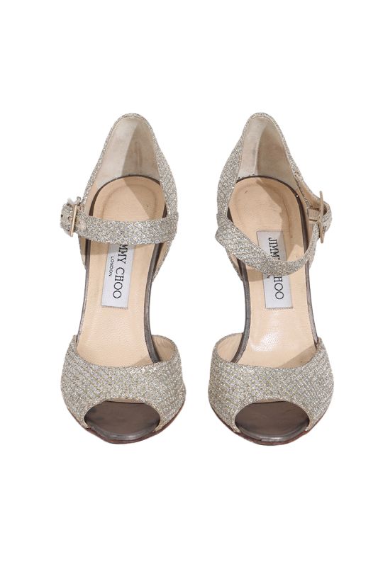 Jimmy Choo Silver Lace Peep Toes