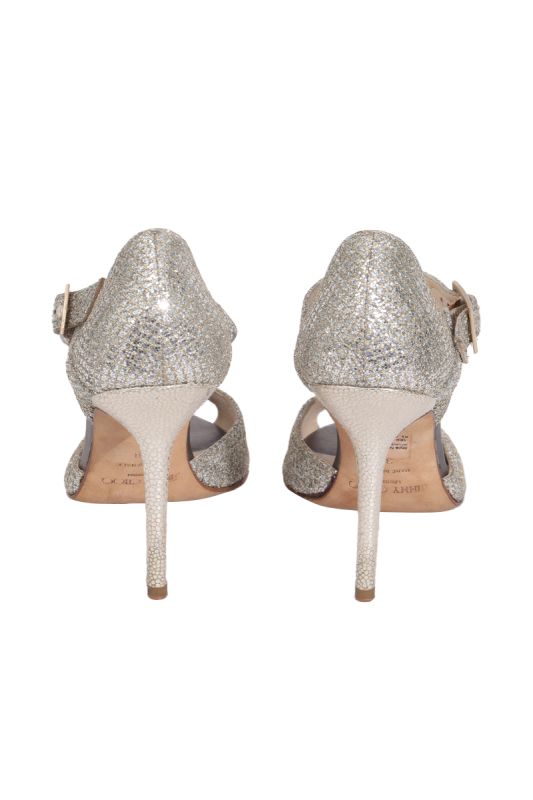 Jimmy Choo Silver Lace Peep Toes