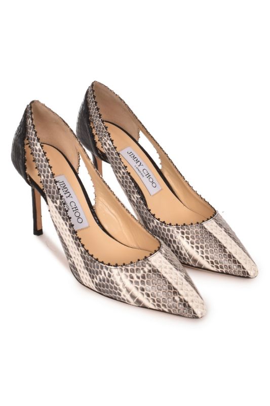 JIMMY CHOO SNAKE PRINT LEATHER PUMPS