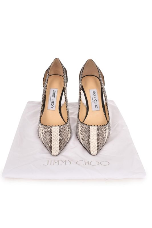 JIMMY CHOO SNAKE PRINT LEATHER PUMPS