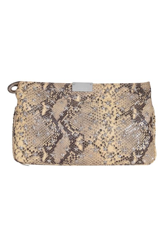 Jimmy Choo Snakeskin Print Leather Clutch