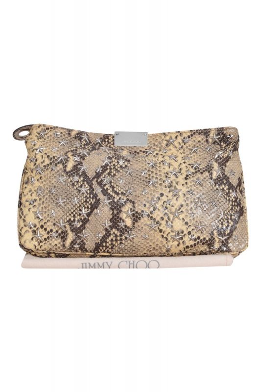 Jimmy Choo Snakeskin Print Leather Clutch