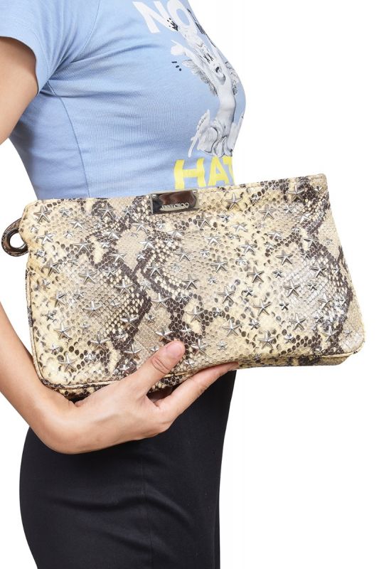 Jimmy Choo Snakeskin Print Leather Clutch