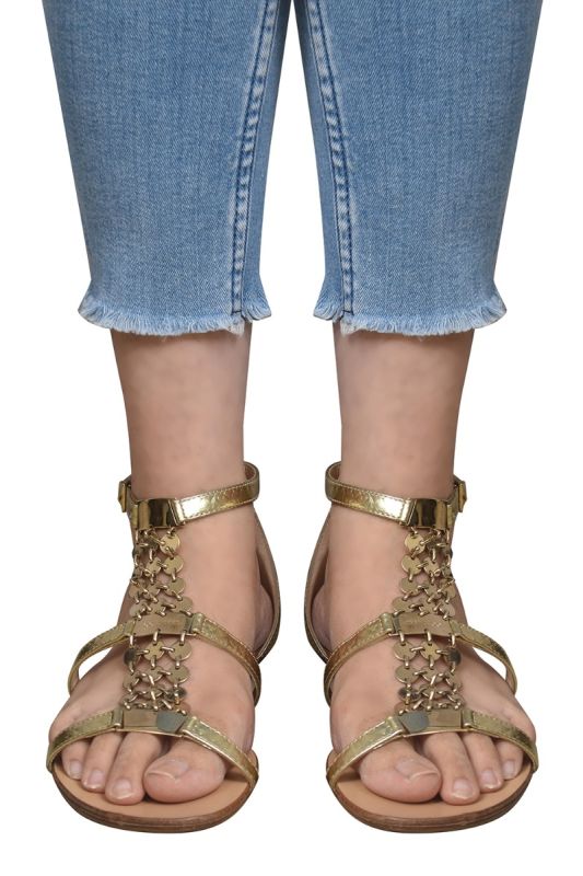 Jimmy Choo T-embellished Golden Gladiator Flats