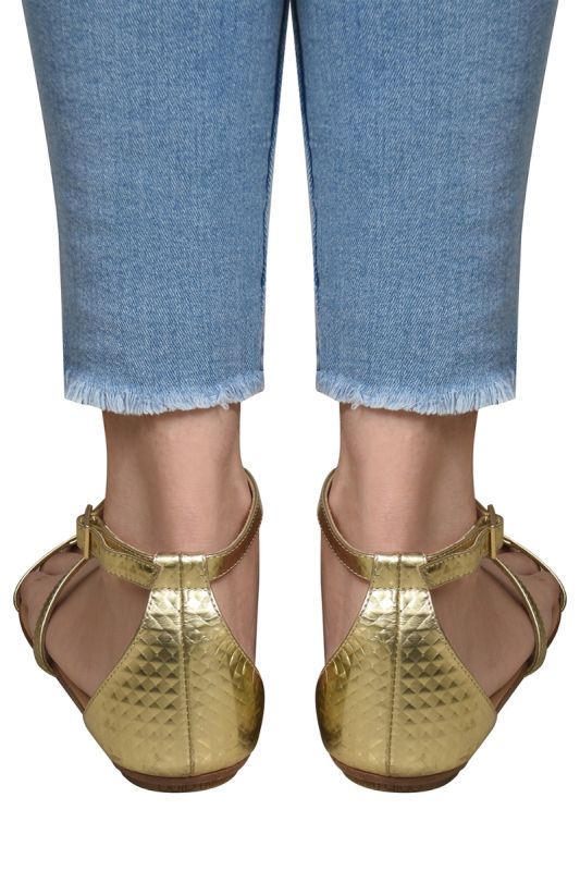 Jimmy Choo T-embellished Golden Gladiator Flats