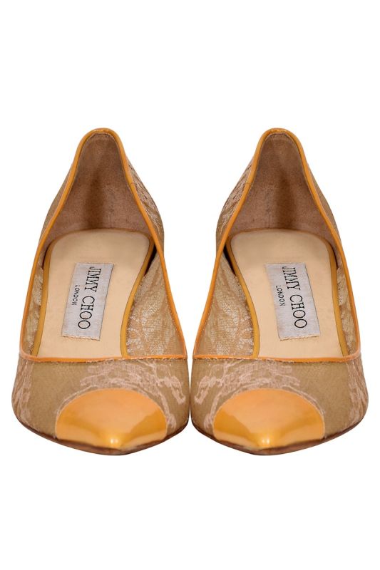 Jimmy Choo Yellow Lace Pointed Toe Heels