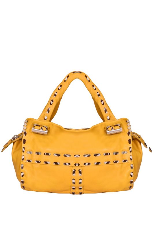 Jimmy Choo Yellow Leather and Calf Hair Trim Tote
