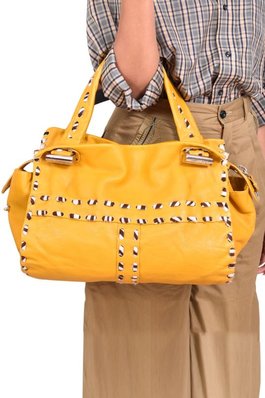 Jimmy Choo Yellow Leather and Calf Hair Trim Tote