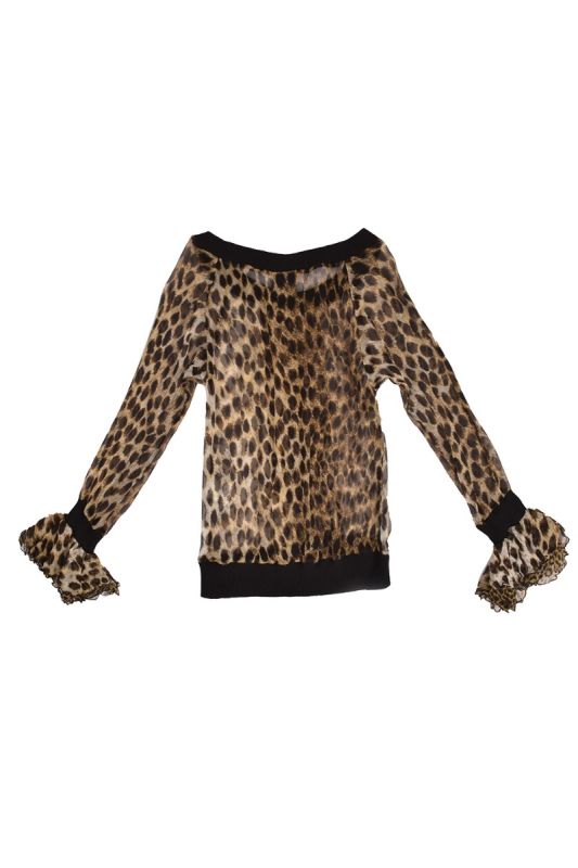 JUST CAVALLI LEOPARD PRINTED CHIFFON RIB TRIM TOP
