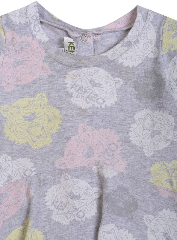KENZO KIDS GREY TIGER PRINT PEPLUM TOP