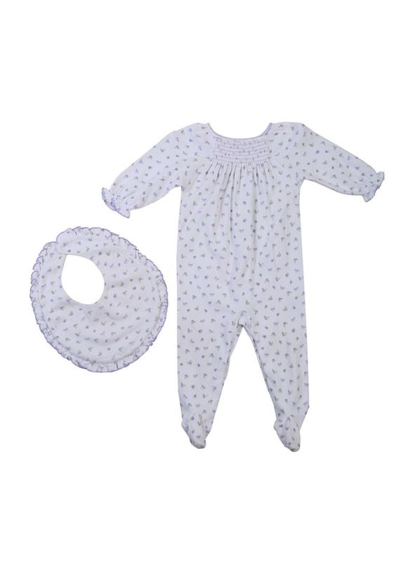 KISSY KISSY WHITE & LILAC GARDEN ROSES PRINT ROMPER & BIB SET