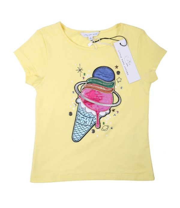 LITTLE MARC JACOBS YELLOW ICE CREAM EMBROIDERED T SHIRT