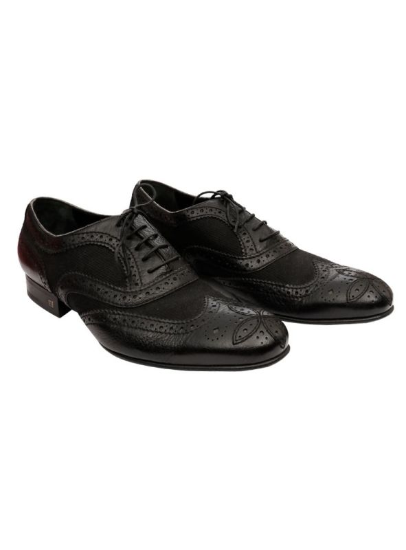 LOUIS VUITTON BLACK BROGUE LEATHER LACE UP OXFORDS