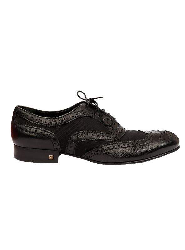 LOUIS VUITTON BLACK BROGUE LEATHER LACE UP OXFORDS