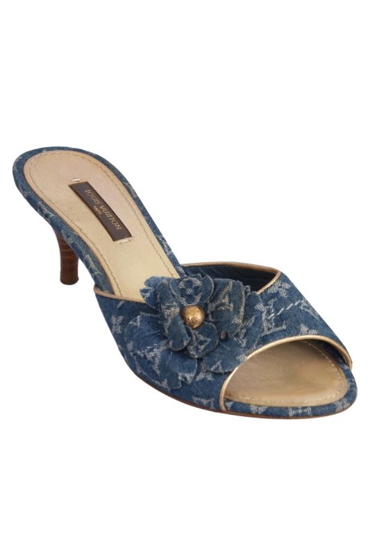 Louis Vuitton Blue Monogram Denim Flower Detail Sandals