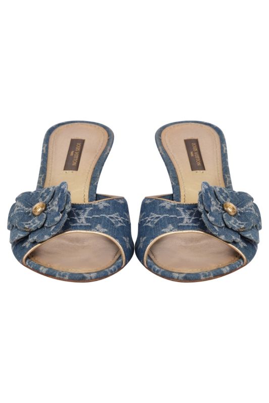 Louis Vuitton Blue Monogram Denim Flower Detail Sandals