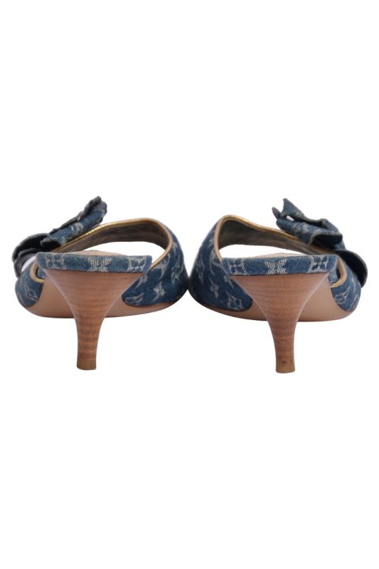 Louis Vuitton Blue Monogram Denim Flower Detail Sandals