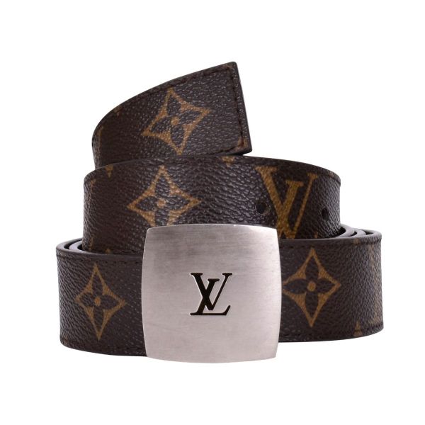 LOUIS VUITTON BROWN MONOGRAM CEINTURE SILVER BUCKLE BELT