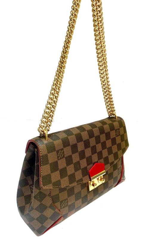 LOUIS VUITTON DAMIERE EBENE ROSA BALLERINE CAISSA CHAIN CLUTCH BAG