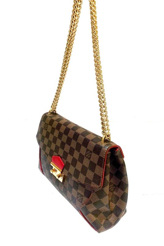 LOUIS VUITTON DAMIERE EBENE ROSA BALLERINE CAISSA CHAIN CLUTCH BAG