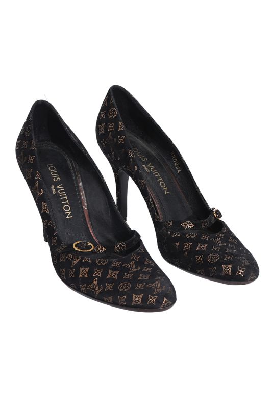 LOUIS VUITTON LV MONOGRAM LOGO SUEDE MARY JANE VINTAGE PUMPS