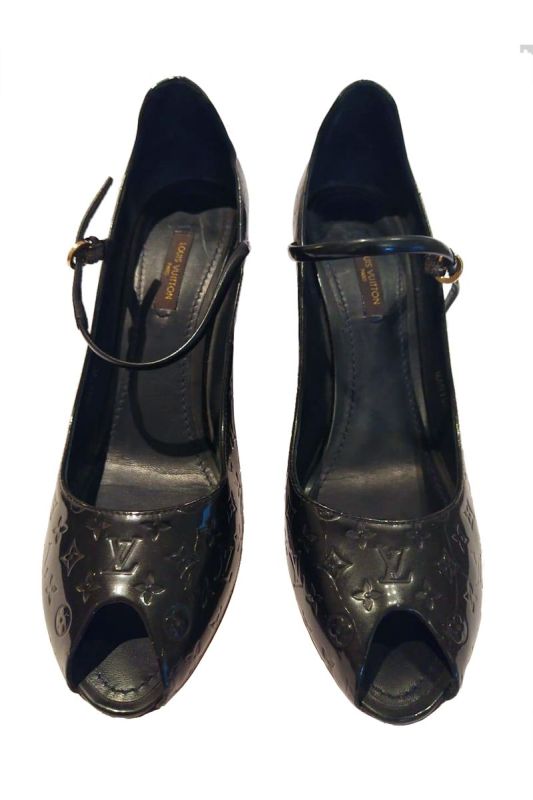 LOUIS VUITTON MONOGRAM PATENT LEATHER PEEPTOE WEDGES