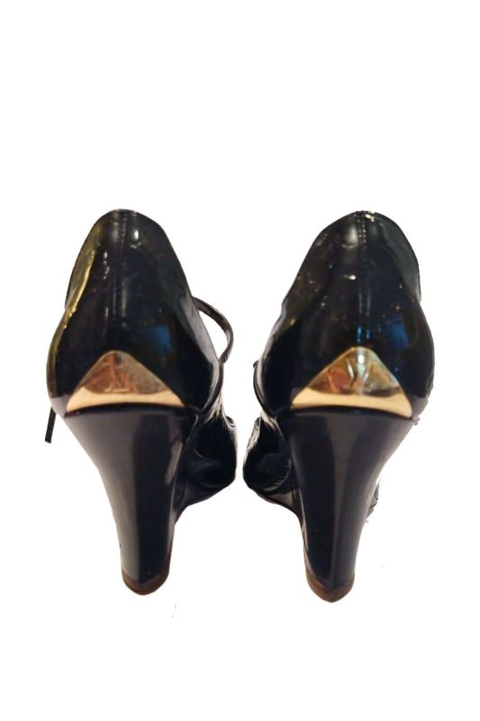 LOUIS VUITTON MONOGRAM PATENT LEATHER PEEPTOE WEDGES