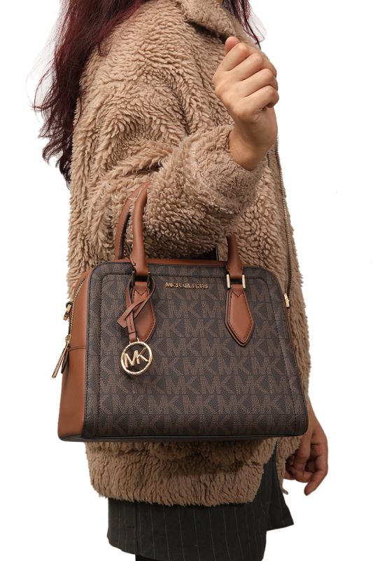 MICHAEL KORS AYDEN MEDIUM LOGO AND FAUX LEATHER SATCHEL BAG
