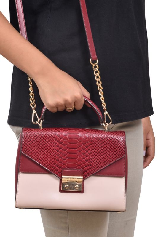 Michael Kors Burgundy Python Embossed Sling Bag