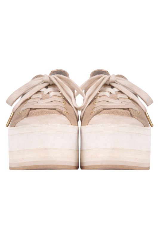 Michael Kors Canvas Lace –Up Beige Platform Sneakers
