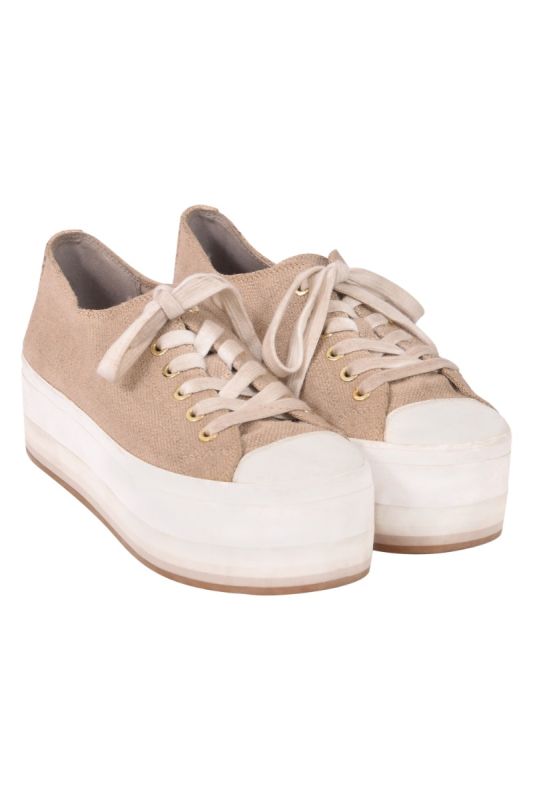 Michael Kors Canvas Lace –Up Beige Platform Sneakers