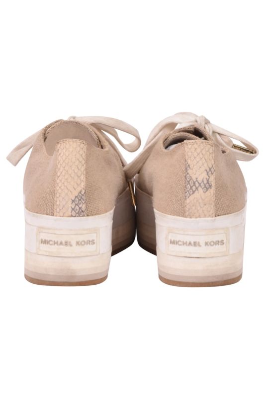 Michael Kors Canvas Lace –Up Beige Platform Sneakers