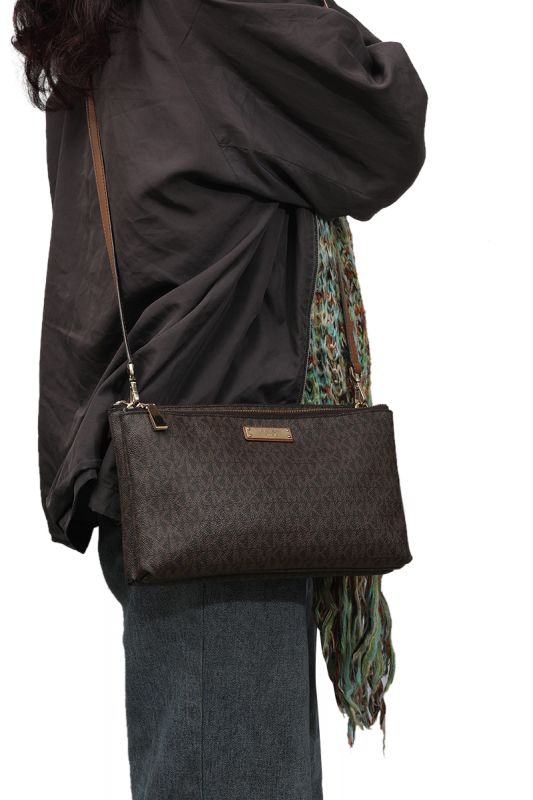 Michael Kors Double Pochette Coated Canvas Crossbody Bag