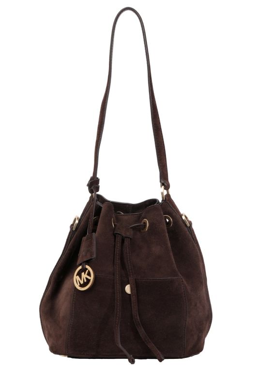 Michael Kors Drawstring Suede Dark Brown Bucket Bag