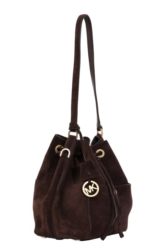 Michael Kors Drawstring Suede Dark Brown Bucket Bag