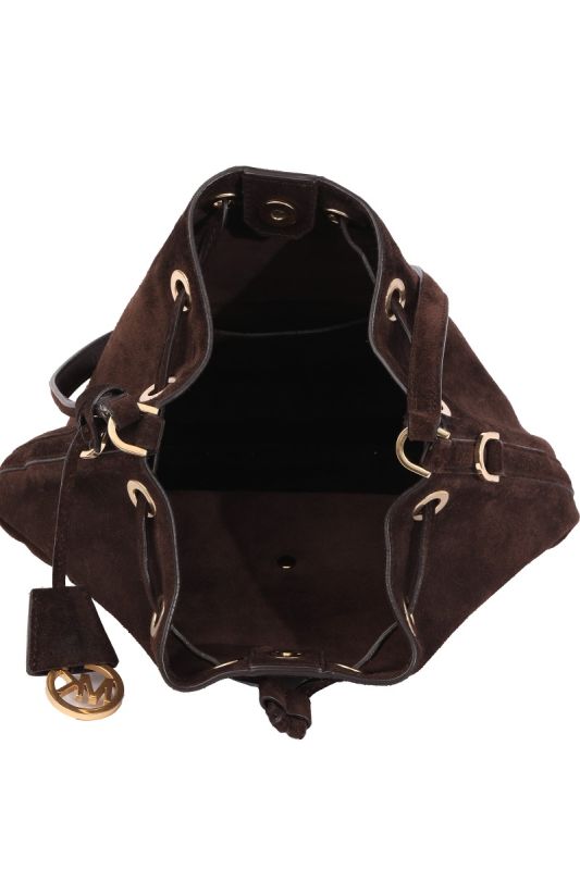 Michael Kors Drawstring Suede Dark Brown Bucket Bag