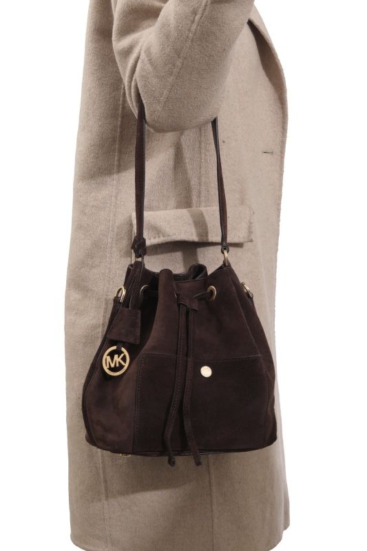 Michael Kors Drawstring Suede Dark Brown Bucket Bag