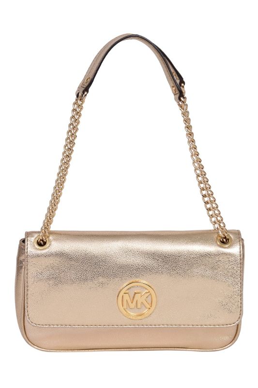 Michael Kors Gold Leather Fulton Shoulder Bag