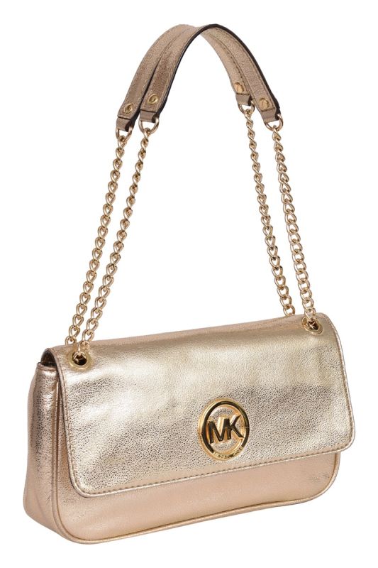 Michael Kors Gold Leather Fulton Shoulder Bag