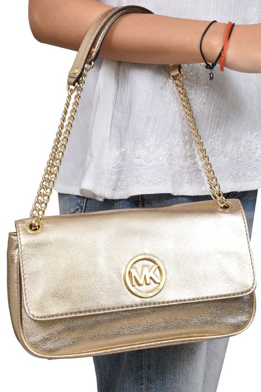 Michael Kors Gold Leather Fulton Shoulder Bag