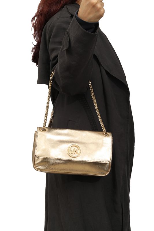 Michael Kors Gold Leather Fulton Shoulder Bag RT175-10