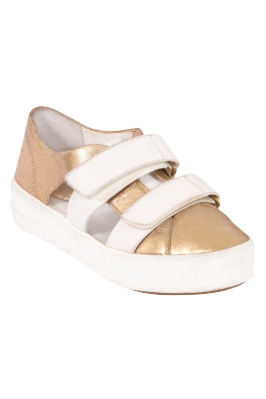 Michael Kors Gold/White Open Side Leather Sneakers