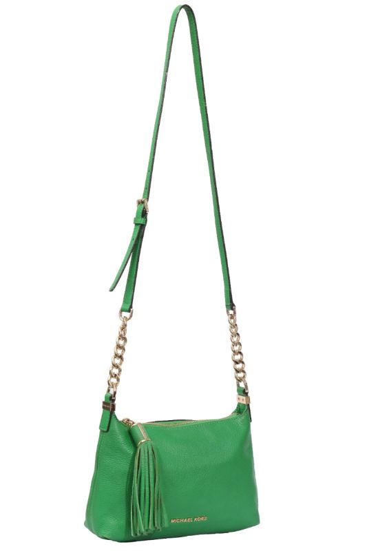 Michael Kors Green Leather Bedford Tassel Crossbody Bag