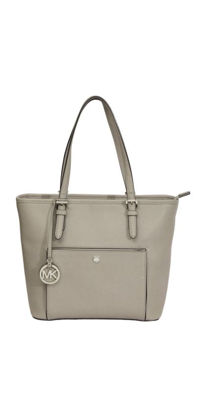 Michael Kors Grey Leather Jet Set Snap Pocket Tote